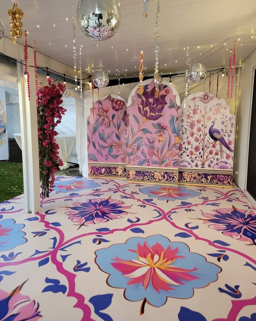 Custom wedding floor wrap with elegant floral motifs