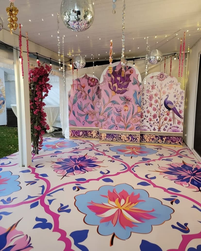 Custom wedding floor wrap with floral motifs